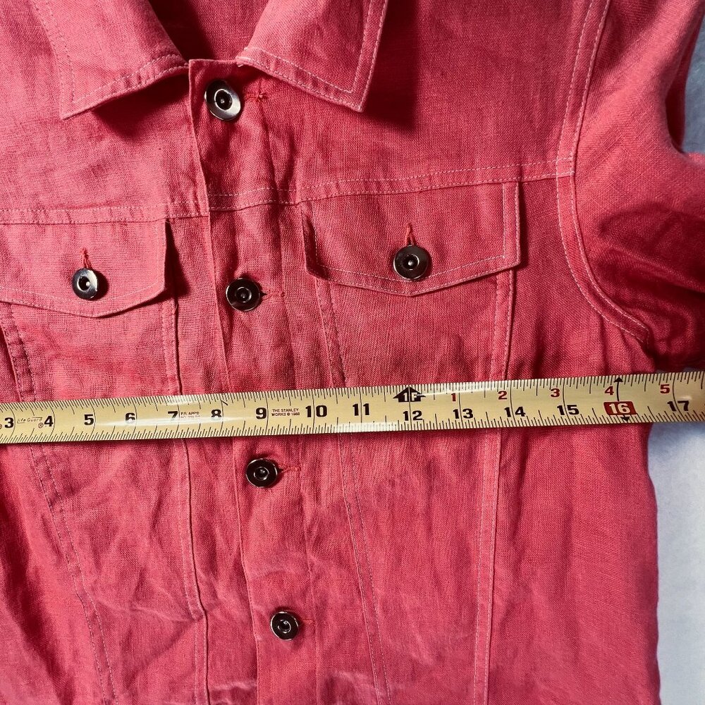 Alexandra Bartlett Coral Linen Button Up Womens Jacket Sz S Trucker Adjust Waist - Picture 9 of 11